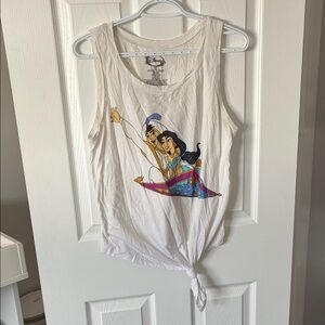 Disney Women's White Tank Top with Aladdin and Jasmine Graphic